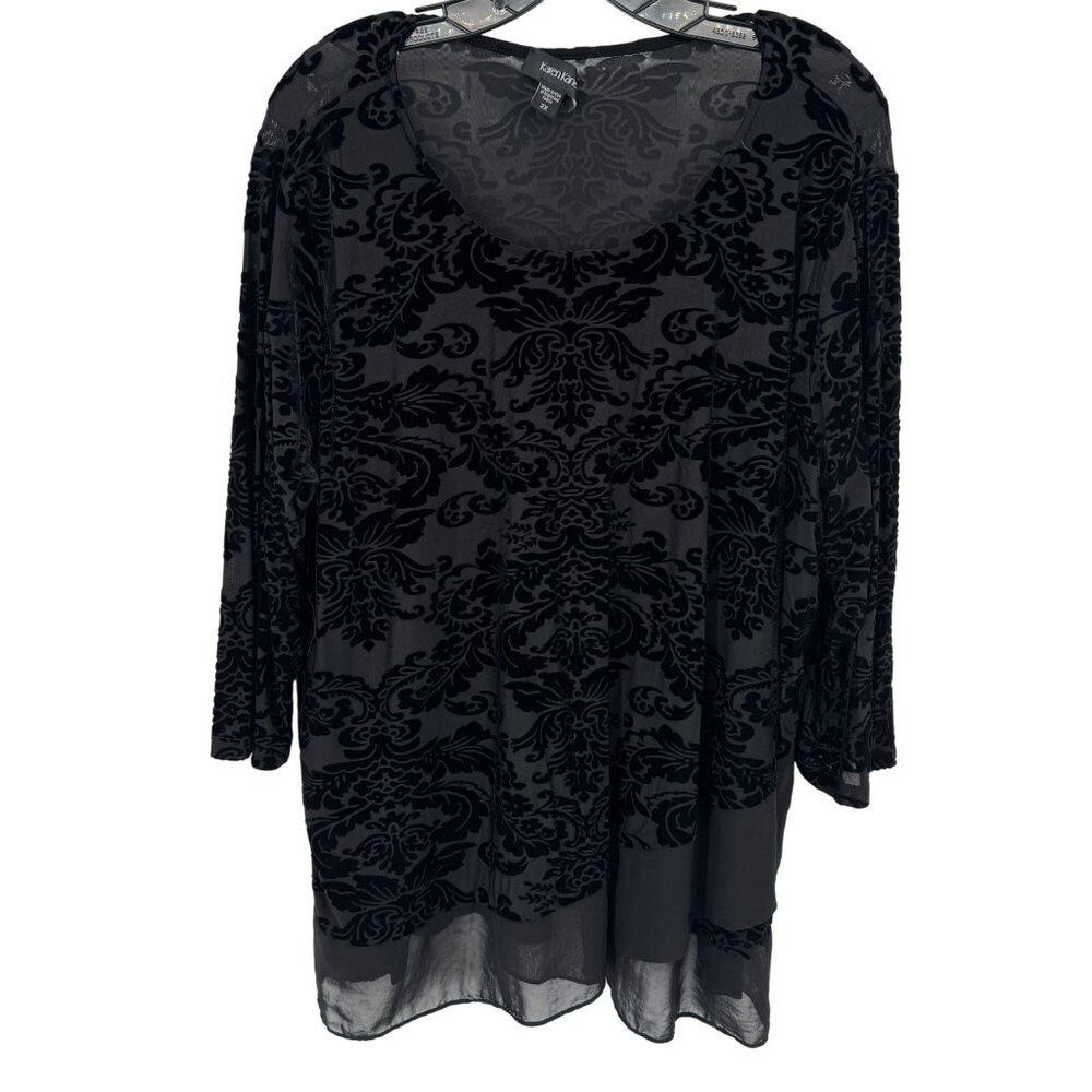 Karen Kane Womens size 2X plus  Black Velvet Burnout Long Sleeve top tunic